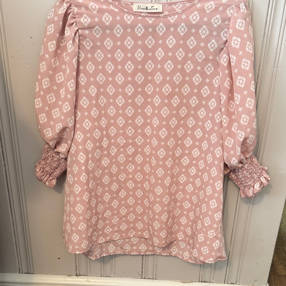 Vine & Love Dusty Pink Printed Puff-Sleeve Tunic